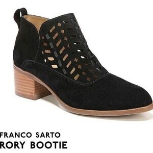 Franco Sarto Women's 6M Rory Black Suede Heeled Bootie Laser Cutout Block Heel